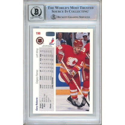 Hockey- Autographed- Gary Roberts Calgary Flames Signed 1991-92 Upper Deck Hockey Card Beckett Authentic BGS Auto-10 Graded Slab Back