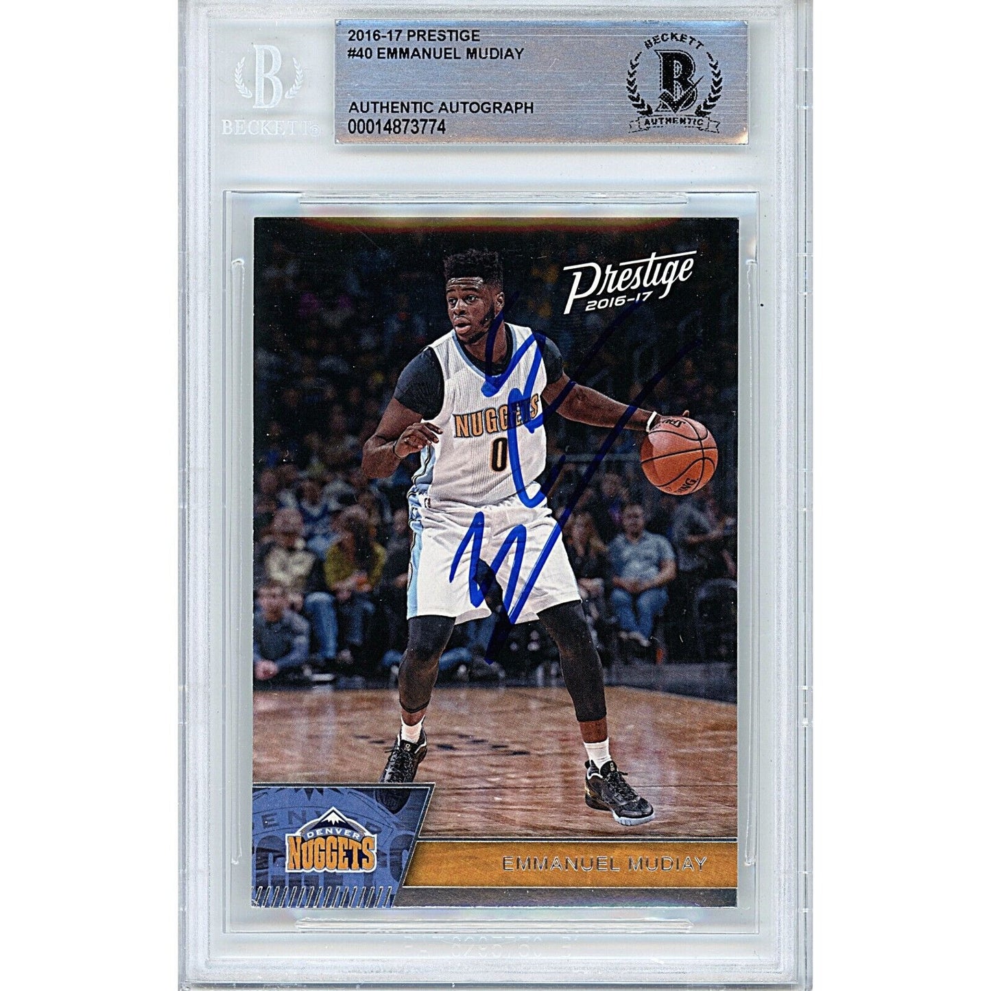 Basketballs- Autographed- Emmanuel Mudiay Denver Nuggets Signed 2016-17 Panini Prestige Basketball Card Beckett Authentic Auto Slab Front