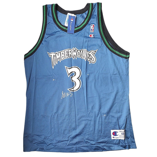 Basketballs- Autographed- Stephon Marbury Signed Minnesota Timberwolves Champion Basketball Jersey Size 48 Beckett Authentic Auto COA Front