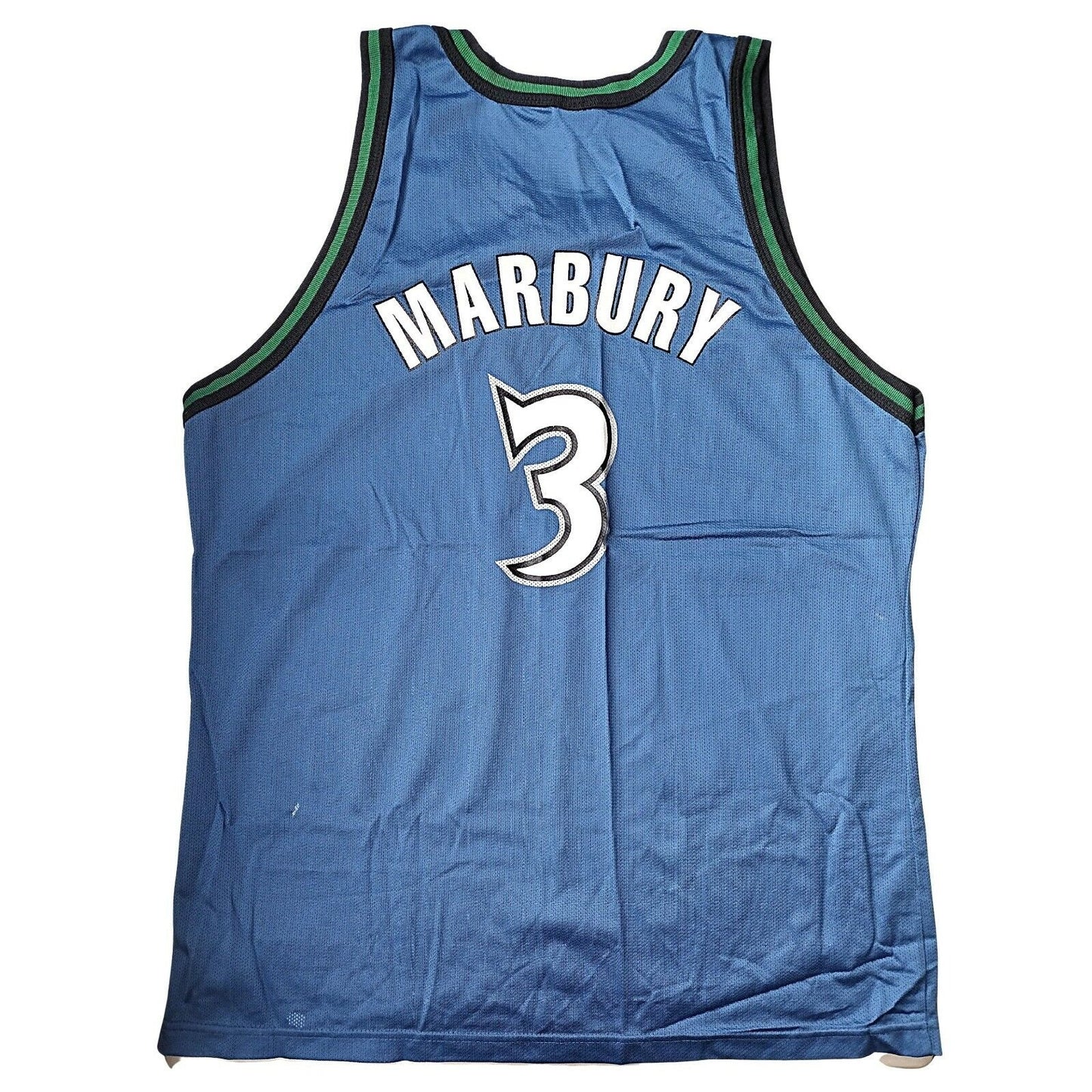 Basketballs- Autographed- Stephon Marbury Signed Minnesota Timberwolves Champion Basketball Jersey Size 48 Beckett Authentic Auto COA Back