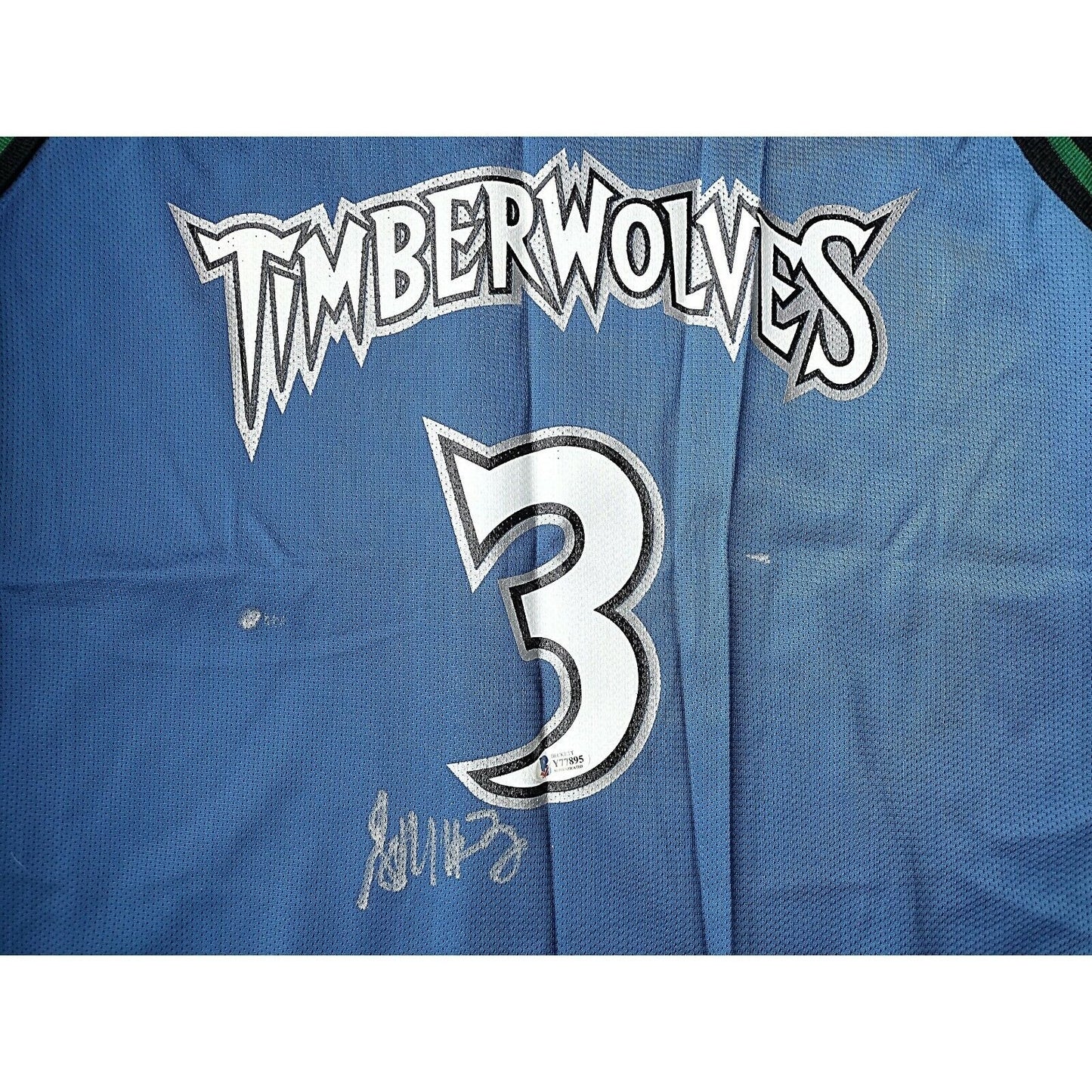 Basketballs- Autographed- Stephon Marbury Signed Minnesota Timberwolves Champion Basketball Jersey Size 48 Beckett Authentic Auto COA Zoom Front