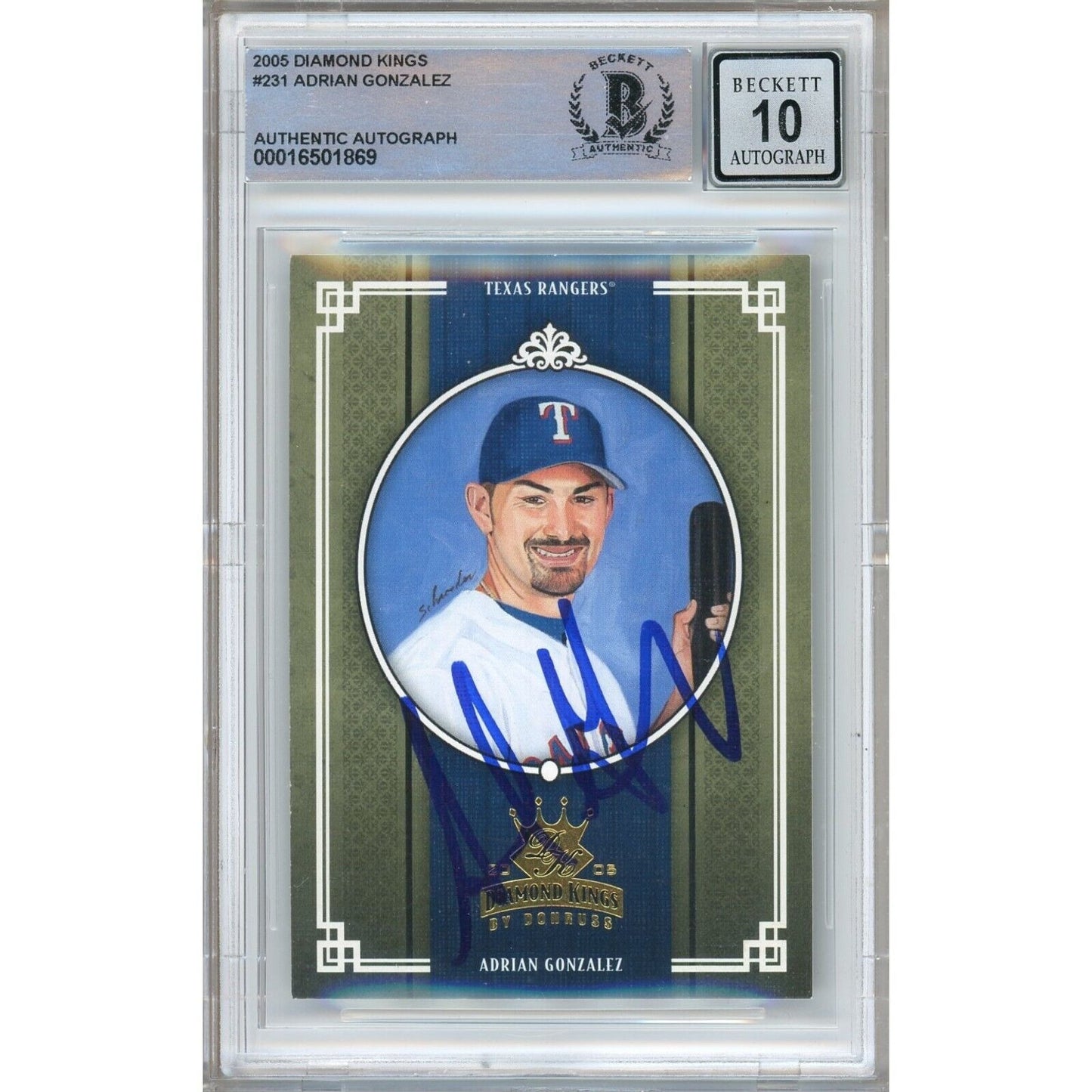 Baseballs- Autographed- Adrian Gonzalez Texas Rangers Signed 2005 Donruss Diamond Kings Baseball Card Beckett Authentic BGS Auto-10 Graded Slab Front