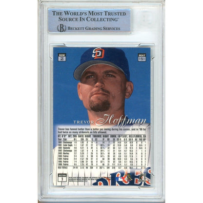 Baseballs- Autographed- Trevor Hoffman San Diego Padres Signed 1997 Flair Showcase Row 2 Trading Card Beckett Authentic Auto Slab Back