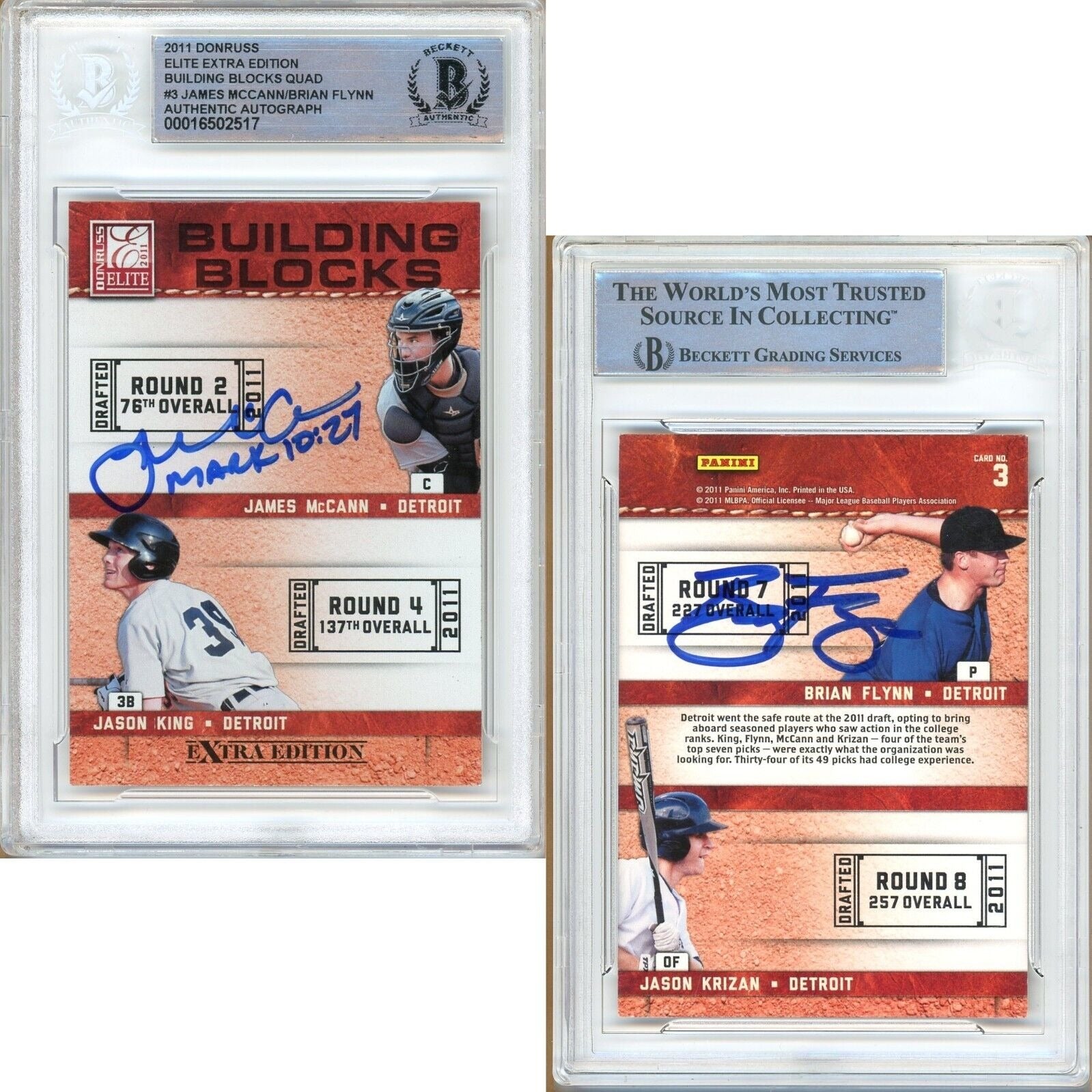 James McCann Brian Flynn Duo signed trading card – signature close-up – Beckett COA