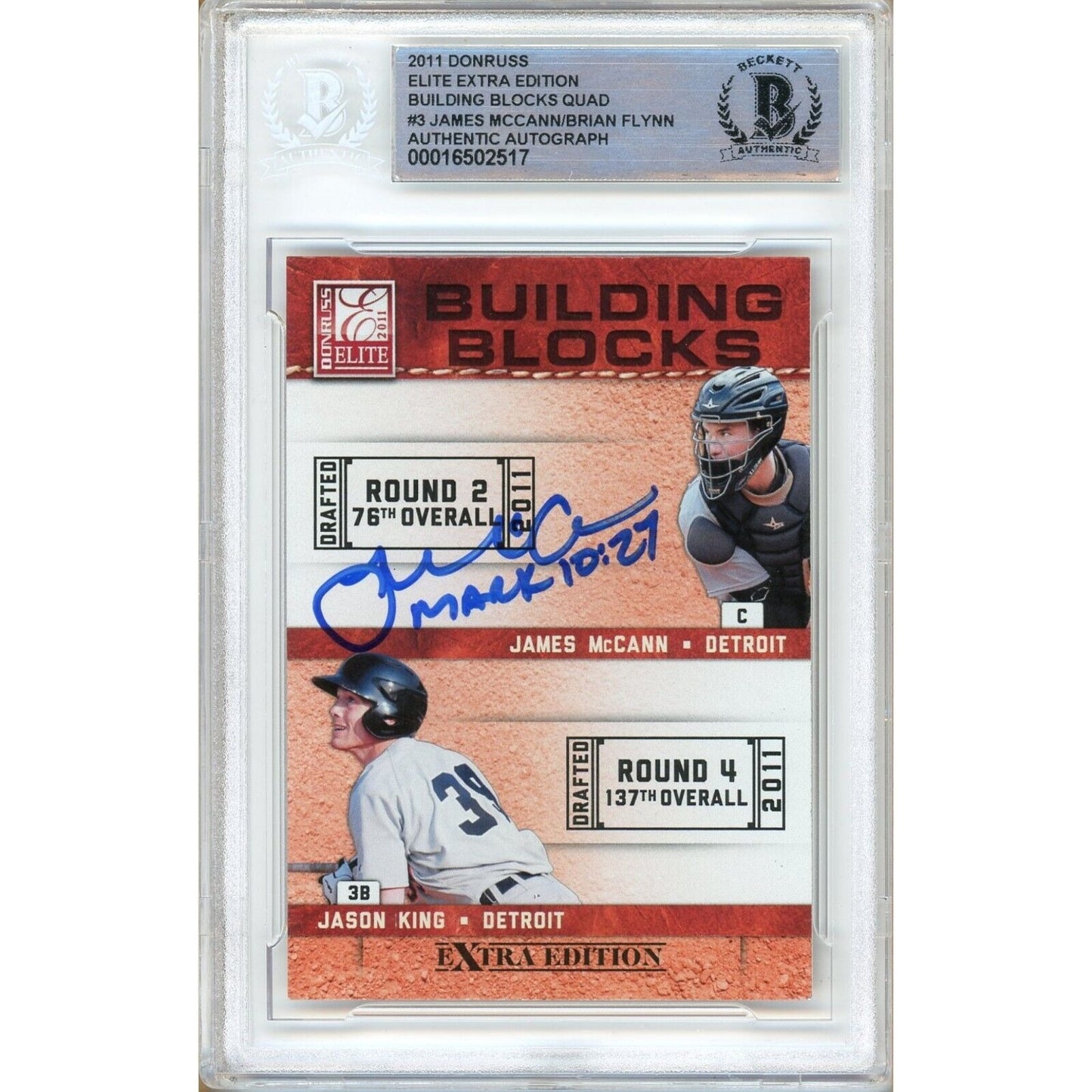 Baseballs- Autographed- James McCann and Brian Flynn Detroit Tigers Duo Signed 2011 Donruss Elite Extra Edition Baseball Card Beckett Authenticated Auto Slab Front