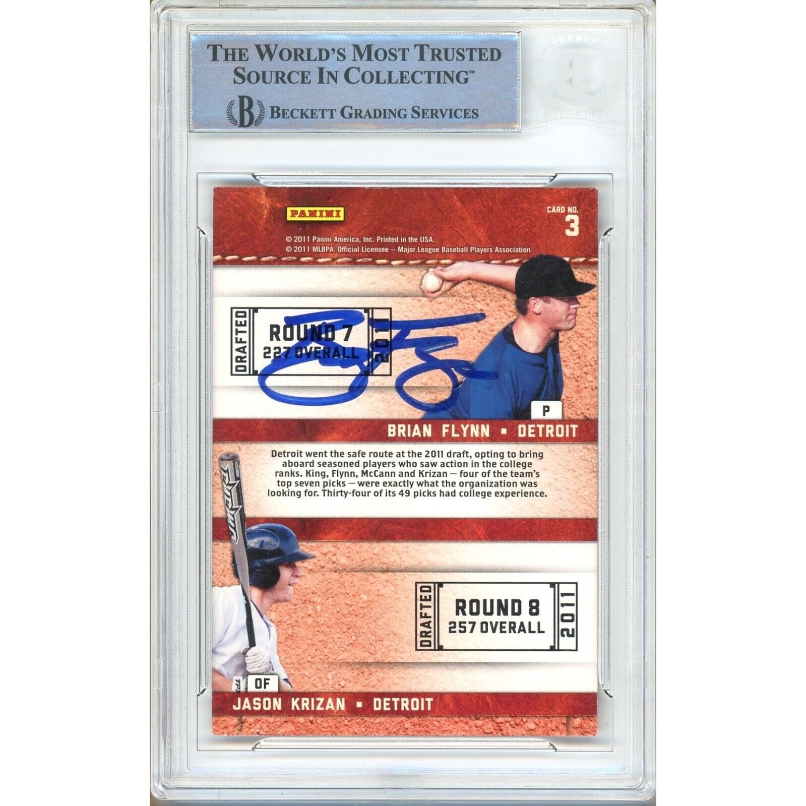 James McCann Brian Flynn Duo auto trading card – authentication sticker – Beckett COA