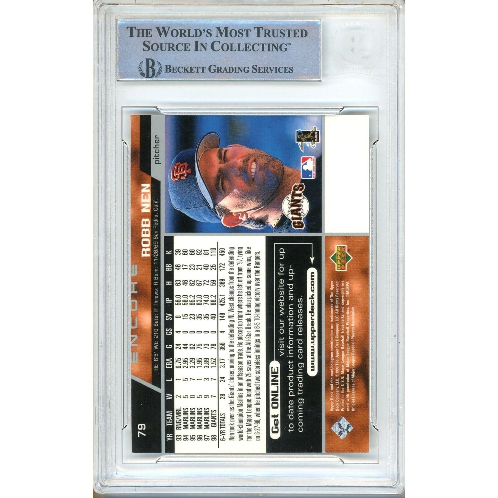 Robb Nen San Francisco Giants auto trading card – authentication sticker – Beckett COA