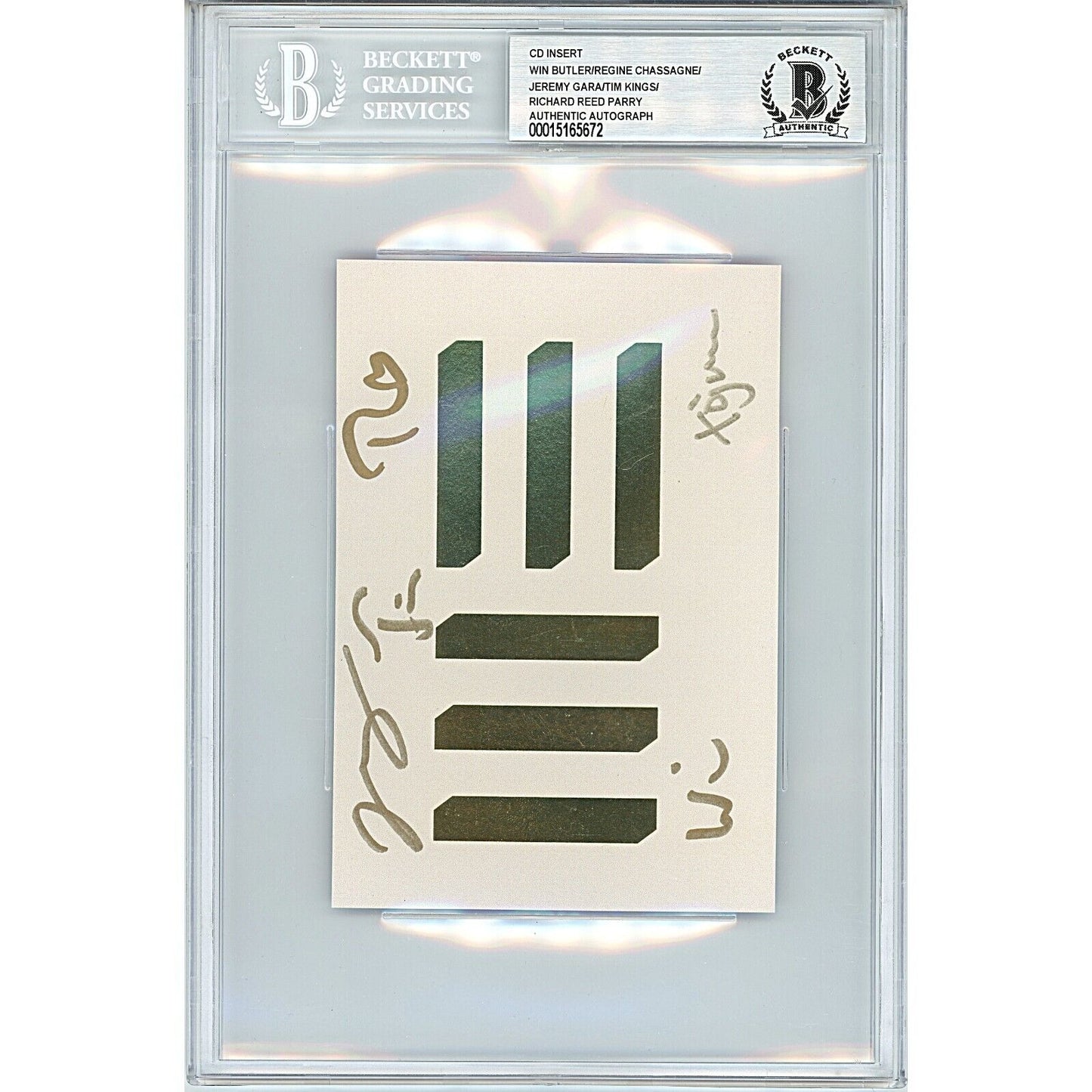 Music- Autographed- Arcade Fire Band Signed WE CD Artcard Beckett Authenticated Auto Slab Front