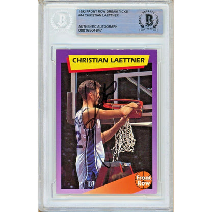 Basketballs- Autographed- Christian Laettner Duke Blue Devils Signed 1992 Front Row Dream Picks Rookie Basketball Card Beckett Authentic Auto Slab Front