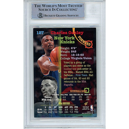 Basketballs- Autographed- Charles Oakley New York Knicks Signed 1994-95 Topps Stadium Club Basketball Card Beckett Authentic Auto Slab Back