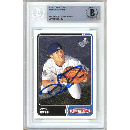 Baseballs- Autographed- David Ross Los Angeles Dodgers Signed 2003 Topps Total Rookie Baseball Card Beckett Authentic Auto Slab Front