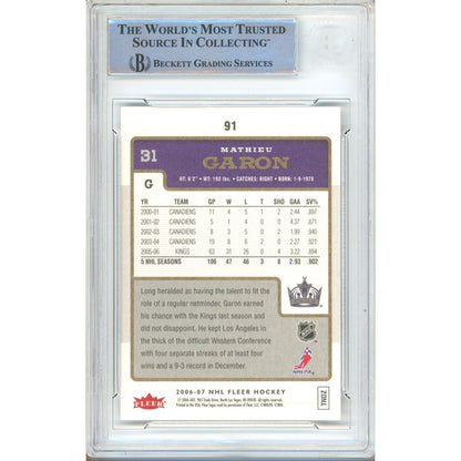 Hockey- Autographed- Mathieu Garon Los Angeles Kings Signed 2006-07 Fleer Hockey Card Beckett Authentic Auto Slab Back