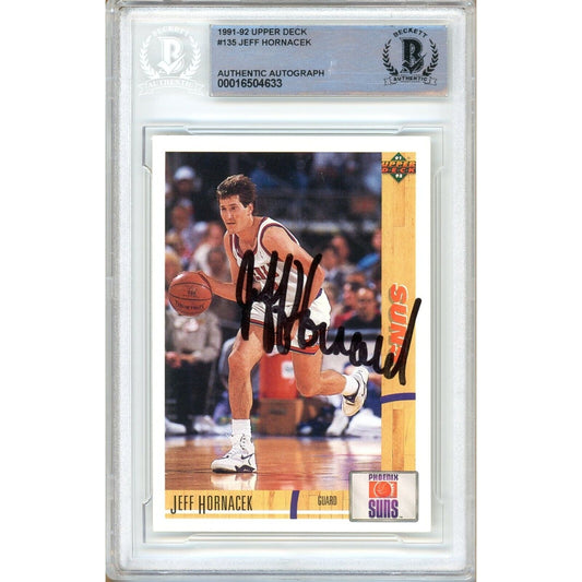 Basketballs- Autographed- Jeff Hornacek Phoenix Suns Signed 1991-92 Upper Deck Basketball Card Beckett Authentic Auto Slab Front