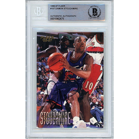 Basketballs- Autographed- Damon Stoudamire Toronto Raptors Signed 1996-97 Fleer Basketball Card Beckett Authentic Auto Slab Front