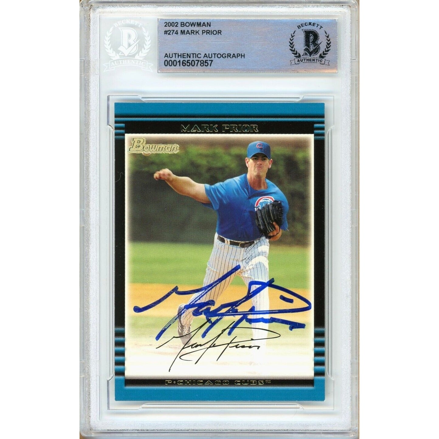 Baseballs- Autographed- Mark Prior Chicago Cubs Signed 2002 Bowman Baseball Card Beckett Authentic Auto Slab Front