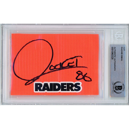 Footballs- Autographed- Raghib Rocket Ismail Las Vegas Raiders Signed Football End Zone Pylon Signature Cut Beckett Authentic Auto Slab Front