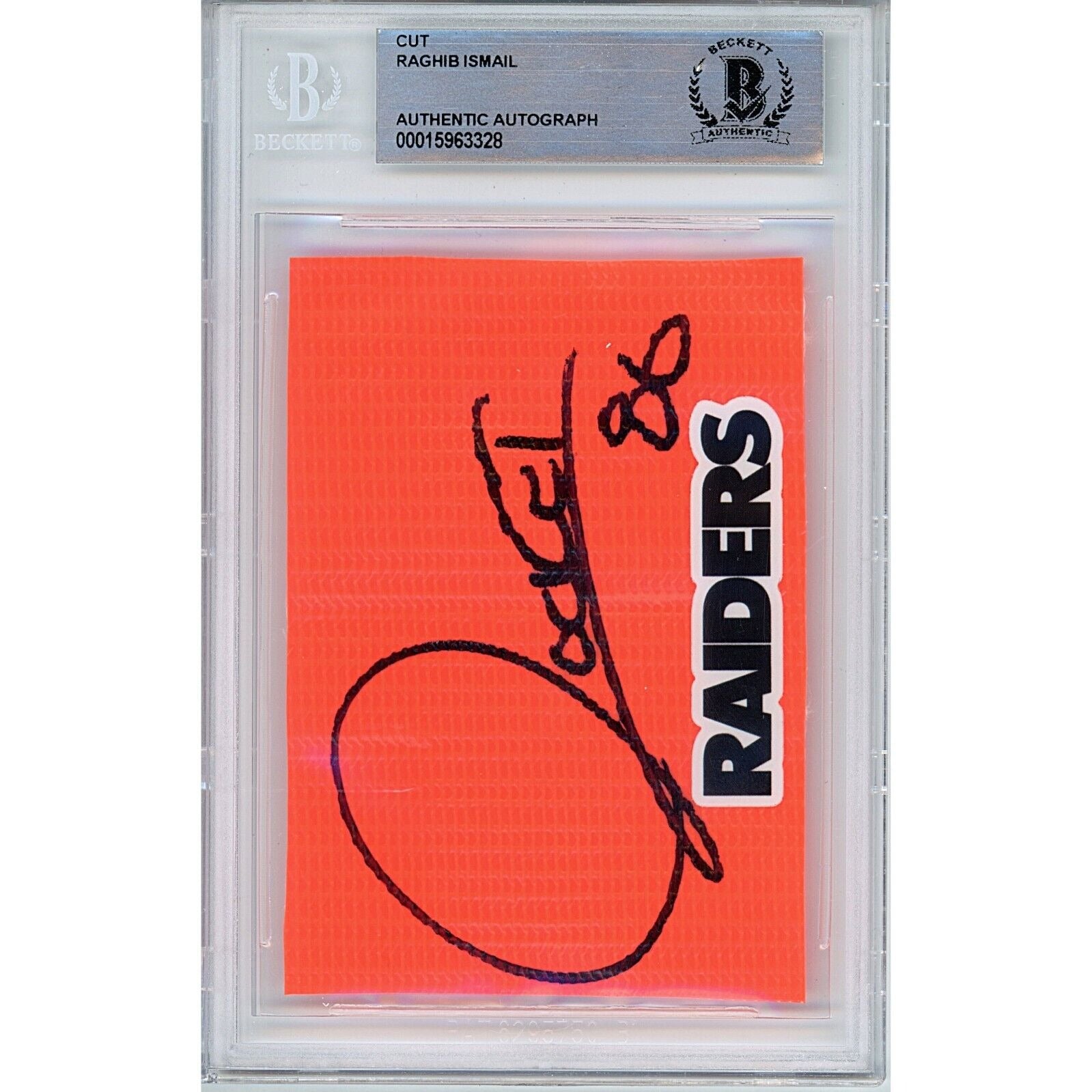 Raghib Rocket Ismail Las Vegas Raiders signed trading card – signature close-up – Beckett COA