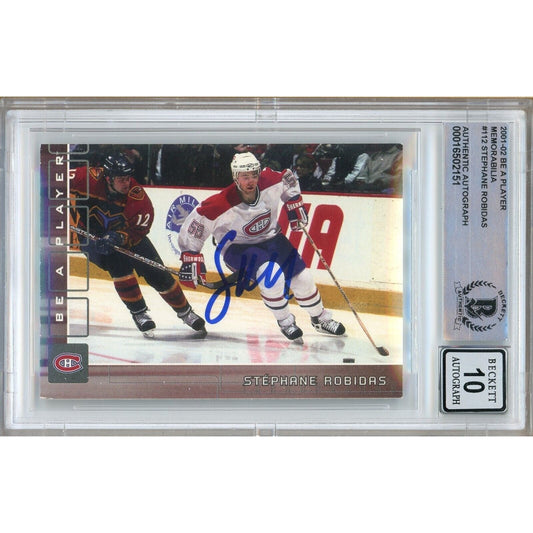 Hockey- Autographed- Stephane Robidas Montreal Canadiens Signed 2001-02 BAP Be A Player Memorabilia Trading Card Beckett Authentic BGS Auto-10 Graded Slab Front