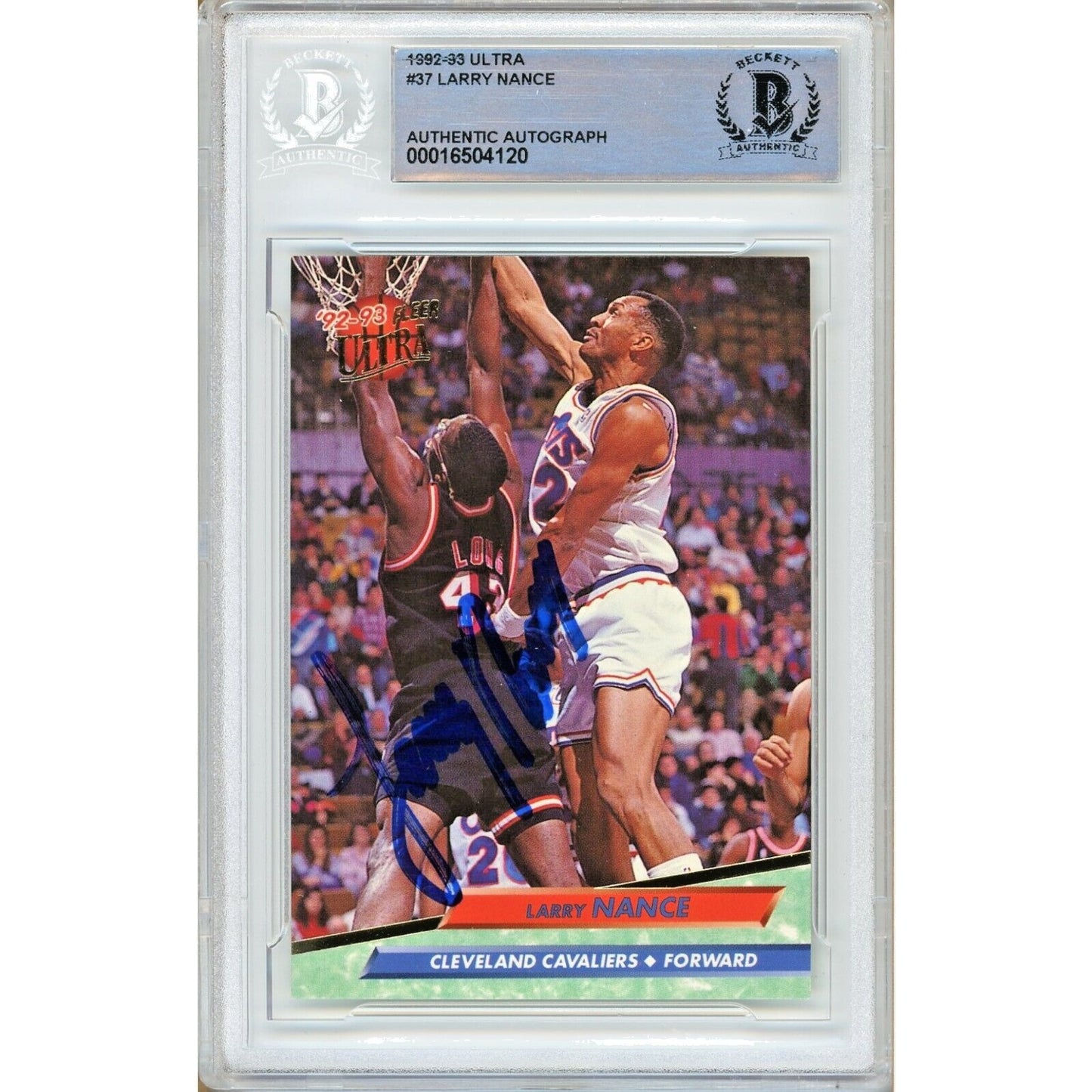 Basketballs- Autographed- Larry Nance Cleveland Cavaliers Signed 1992-93 Fleer Ultra Basketball Card Beckett Authentic Auto Slab Front