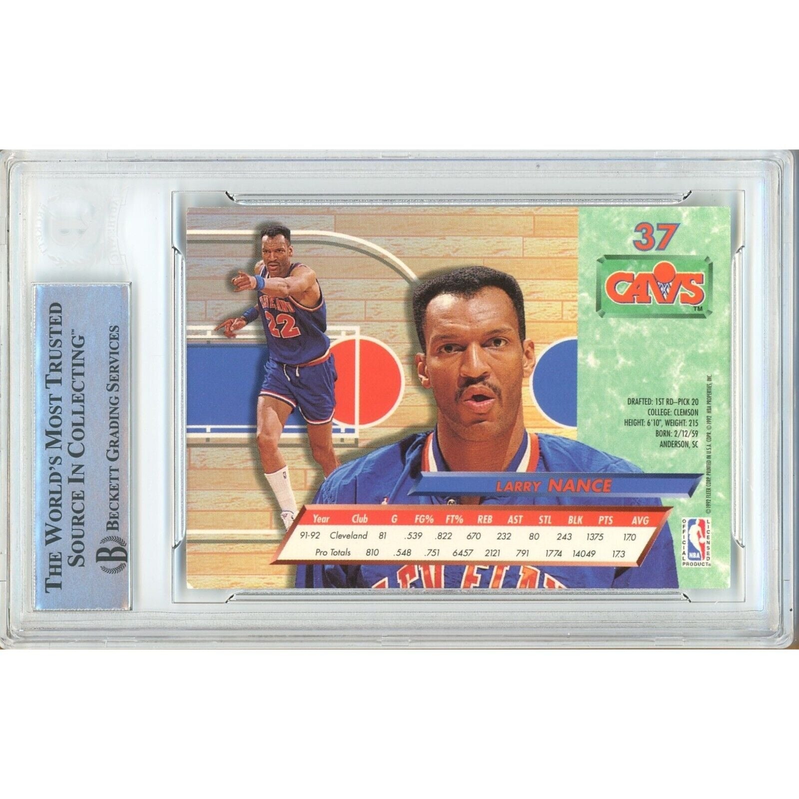 Larry Nance Cleveland Cavaliers signed trading card – signature close-up – Beckett COA