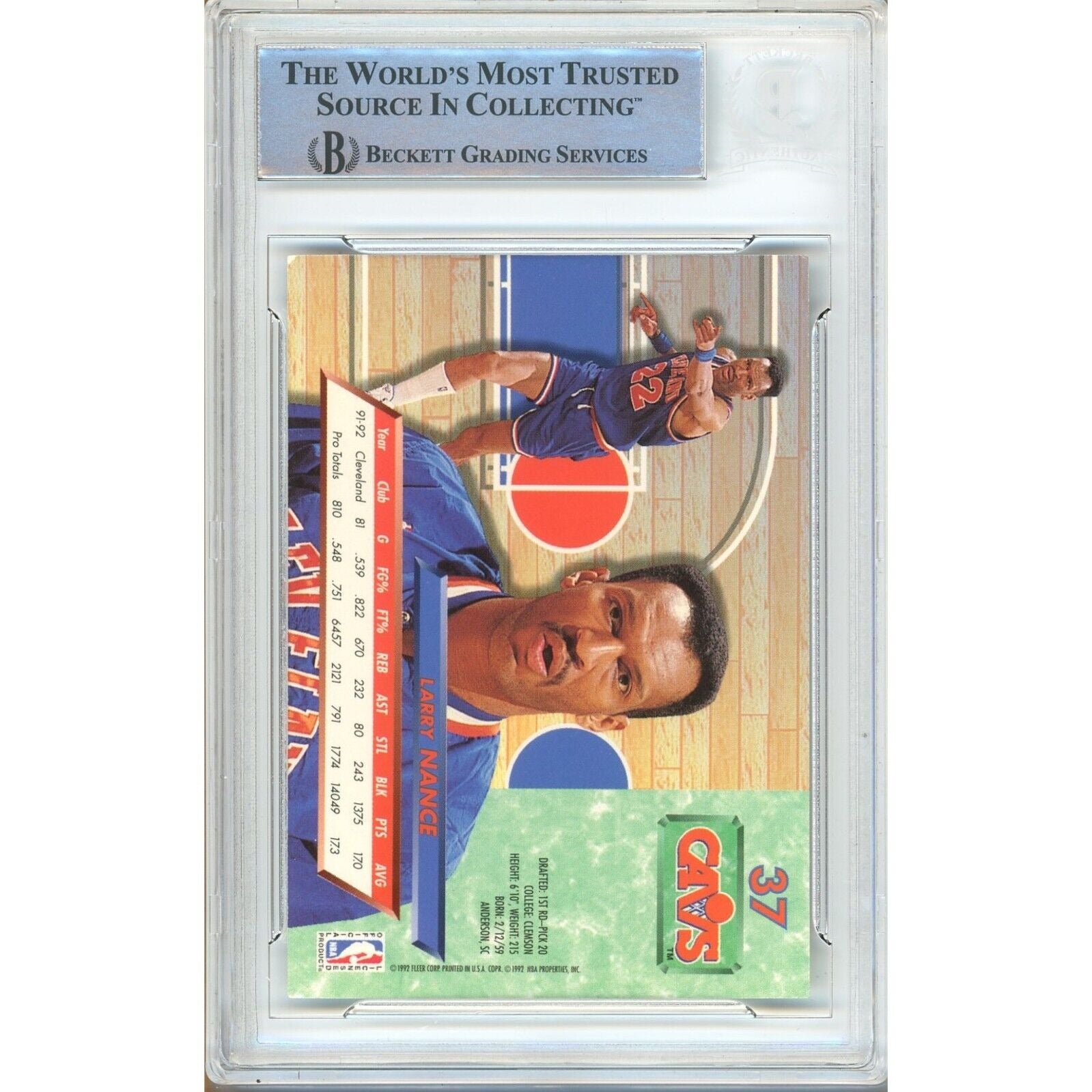 Basketballs- Autographed- Larry Nance Cleveland Cavaliers Signed 1992-93 Fleer Ultra Basketball Card Beckett Authenticated Auto Slab Back