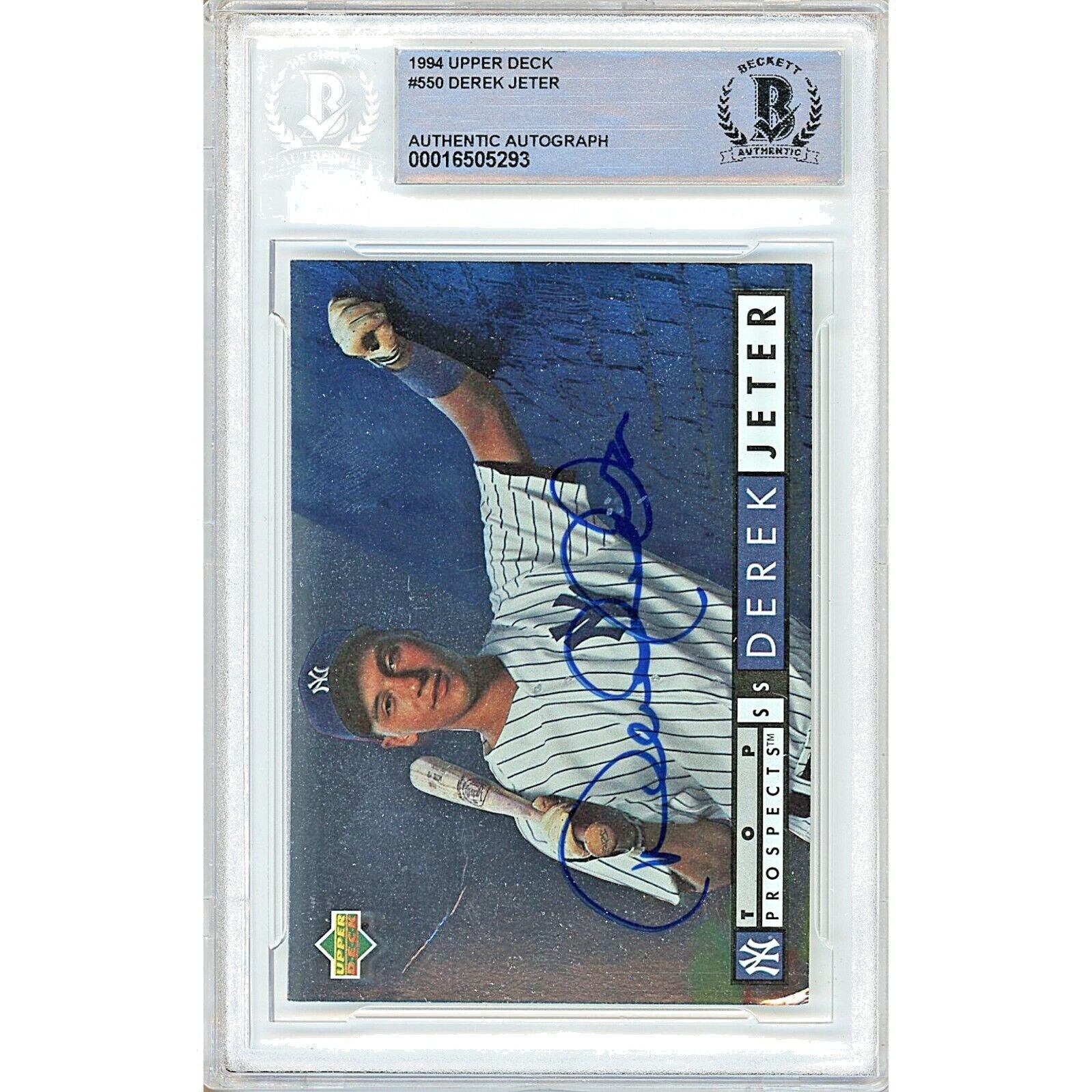 Baseballs- Autographed- Derek Jeter New York Yankees Signed 1994 Upper Deck Baseball Card Beckett Authenticated Auto Slab Front