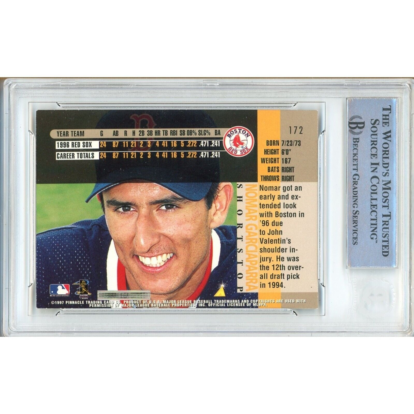 Nomar Garciaparra Boston Red Sox signed trading card – signature close-up – Beckett COA