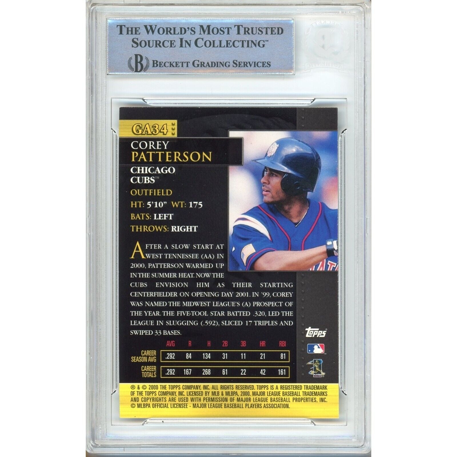 Baseballs- Autographed- Corey Patterson Chicago Cubs Signed 2001 Topps Golden Anniversary Baseball Card Beckett Authentic Auto Slab Back