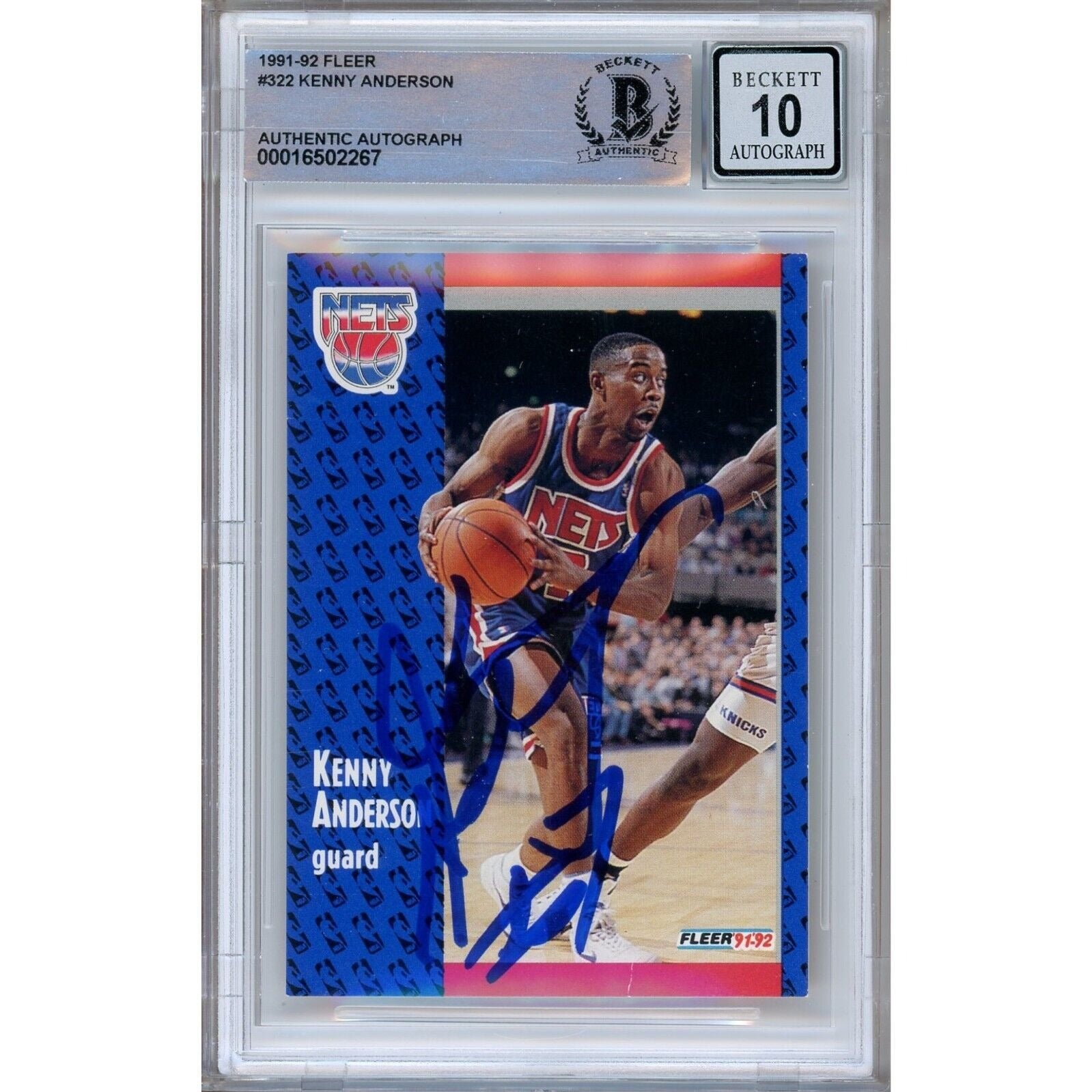 Kenny Anderson New Jersey Nets autographed trading card – full view – Beckett COA