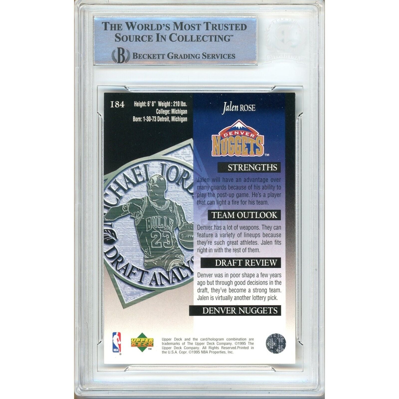 Jalen Rose Denver Nuggets signed trading card – signature close-up – Beckett COA