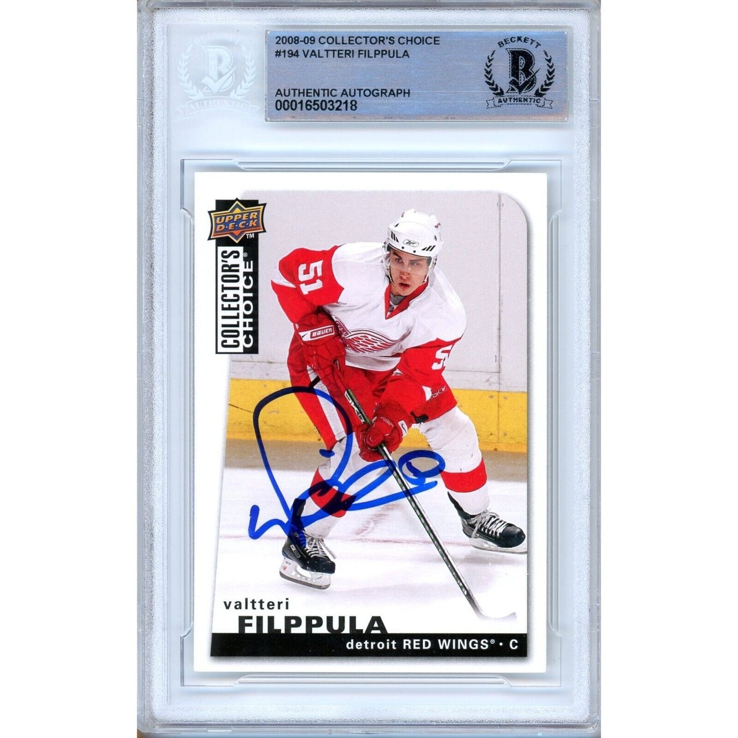 Hockey- Autographed- Valtteri Filppula Detroit Red Wings Signed 2008-09 Collectors Choice Trading Card Beckett Authentic Auto Slab Front