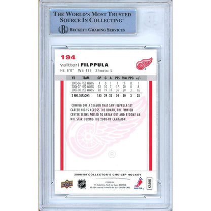 Hockey- Autographed- Valtteri Filppula Detroit Red Wings Signed 2008-09 Collectors Choice Trading Card Beckett Authentic Auto Slab Back