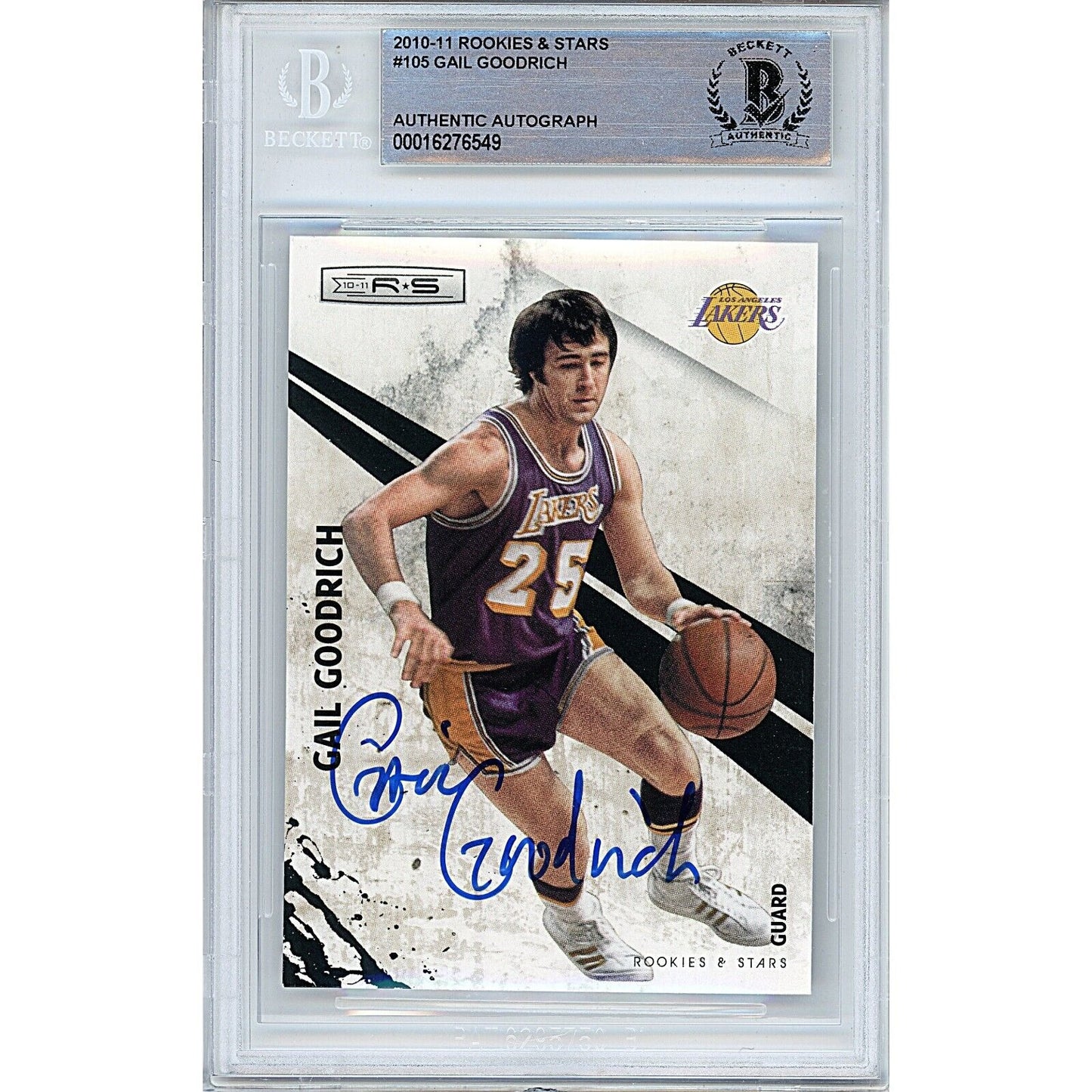 Basketballs- Autographed- Gail Goodrich Los Angeles Lakers Signed 2010-11 Panini Rookies and Stars Basketball Card Beckett Authentic Auto Slab Front