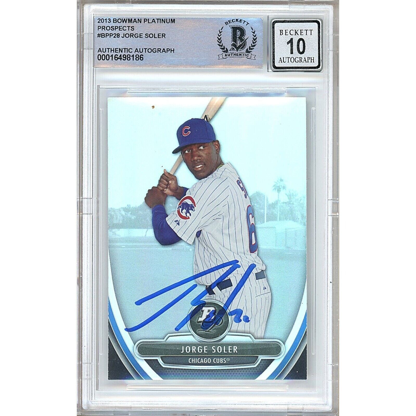 Jorge Soler Chicago Cubs autographed trading card – full view – Beckett COA