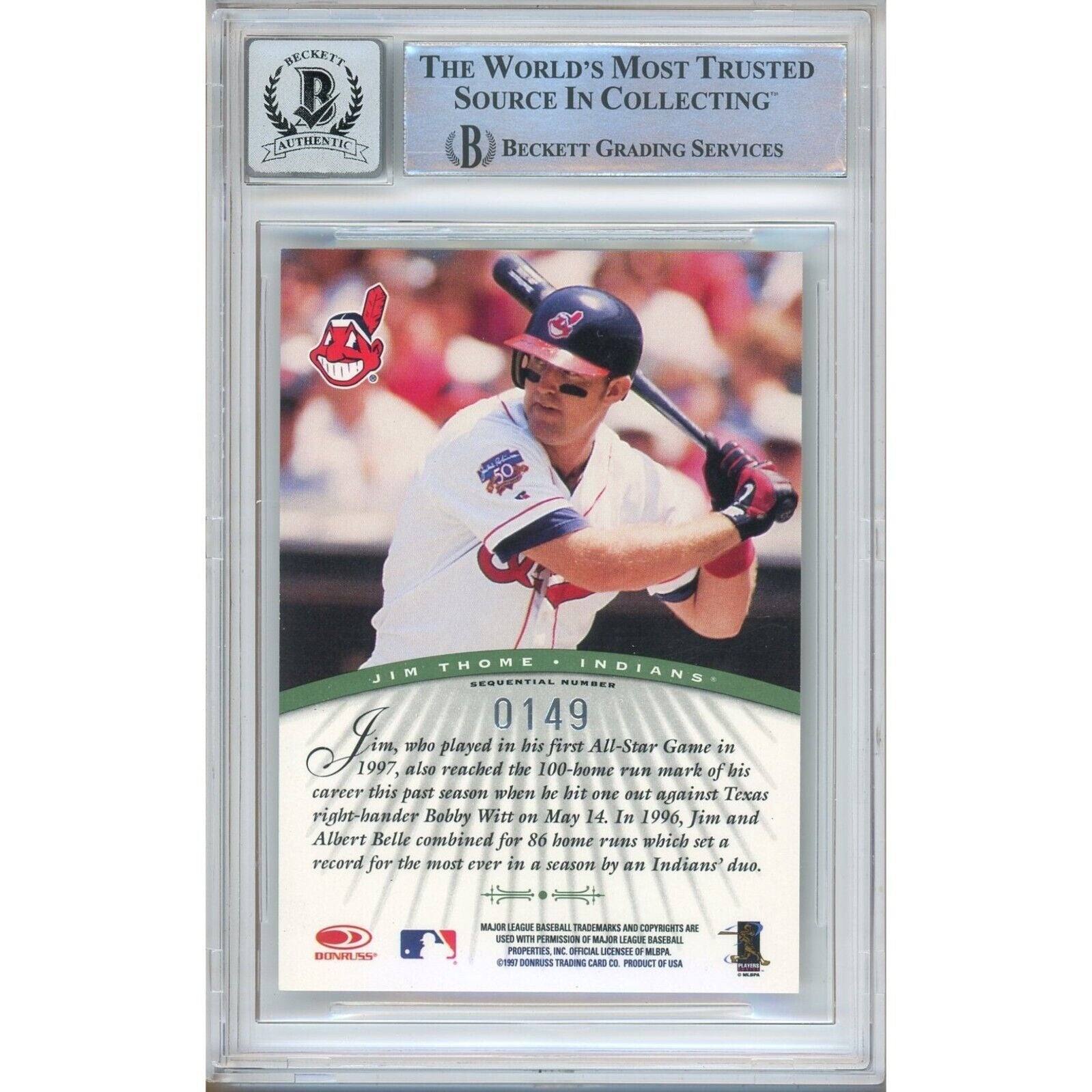Jim Thome Cleveland Indians signed trading card – signature close-up – Beckett COA