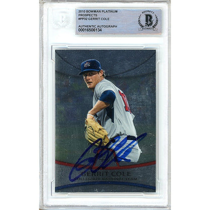 Baseballs- Autographed- Gerrit Cole New York Yankees Signed 2010 Bowman Platinum Prospects Rookie Baseball Card Beckett Authentic Auto Slab Front