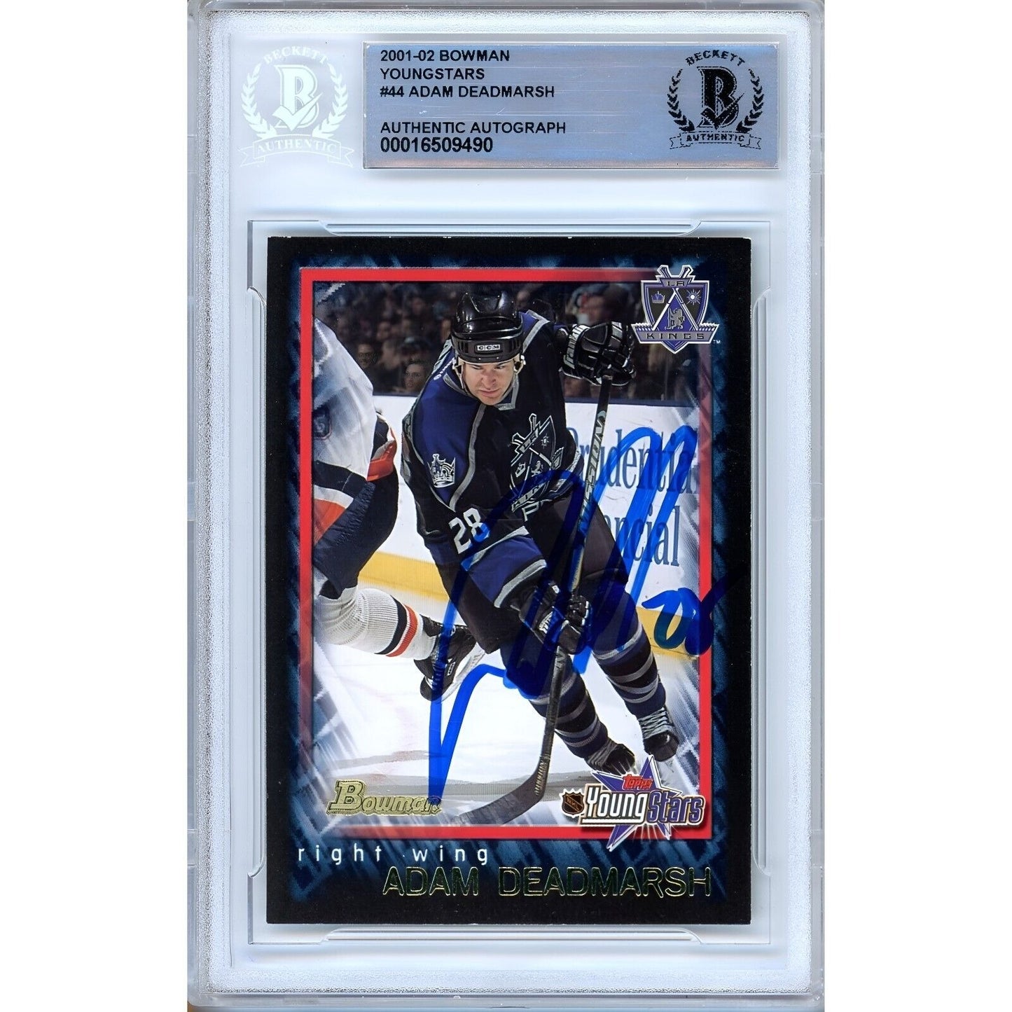 Hockey- Autographed- Adam Deadmarsh Signed 2001-02 Bowman Youngstars Hockey Card Beckett Authentic Auto Slab Front