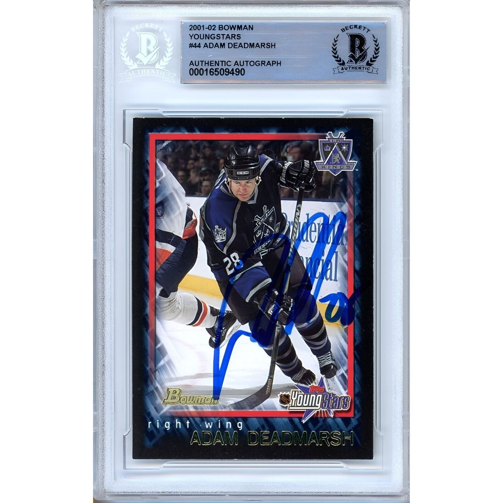 2001 Bowman Adam Deadmarsh Los Angeles Kings Autographed Trading Card – Beckett BAS