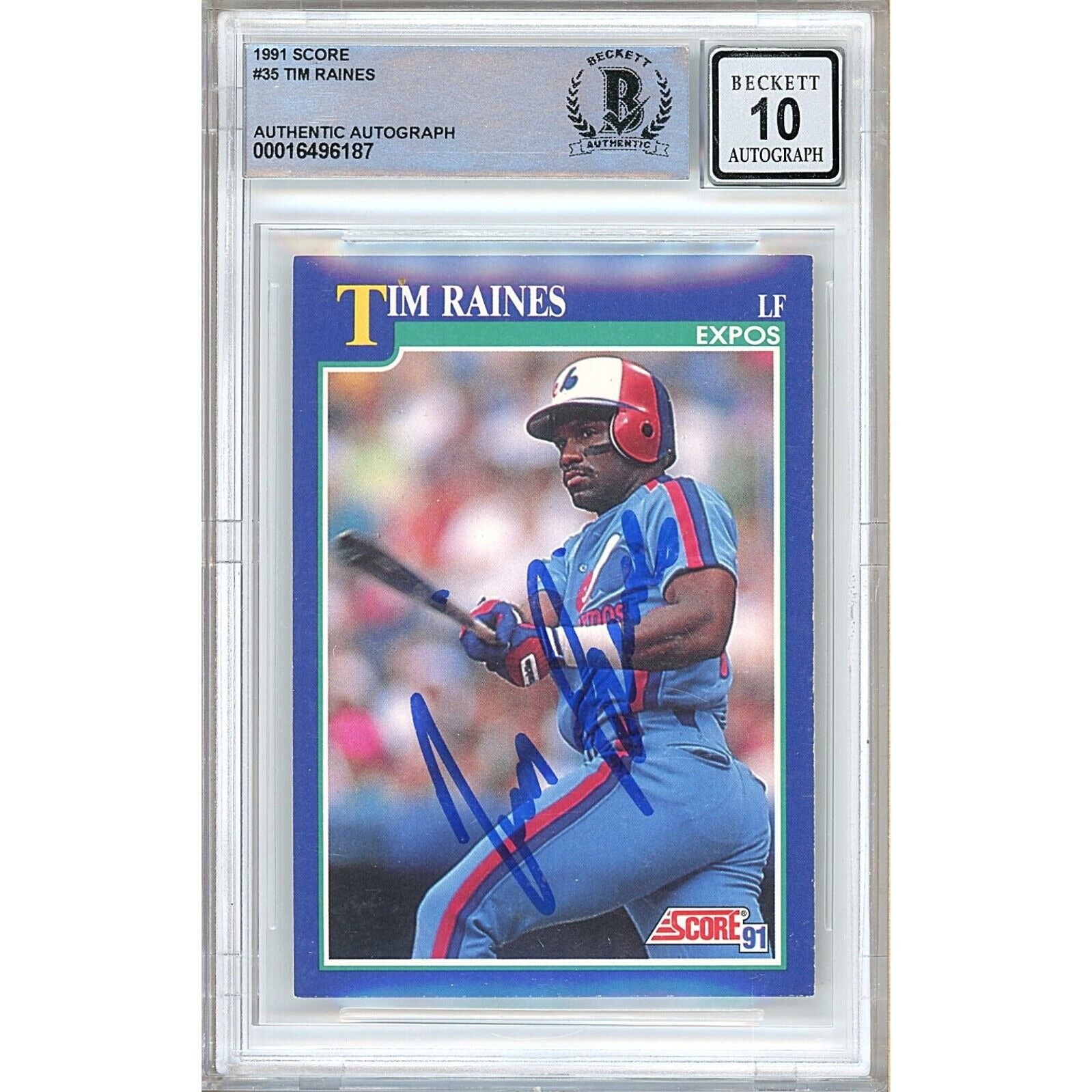 Tim Raines Montreal Expos autographed trading card – full view – Beckett COA