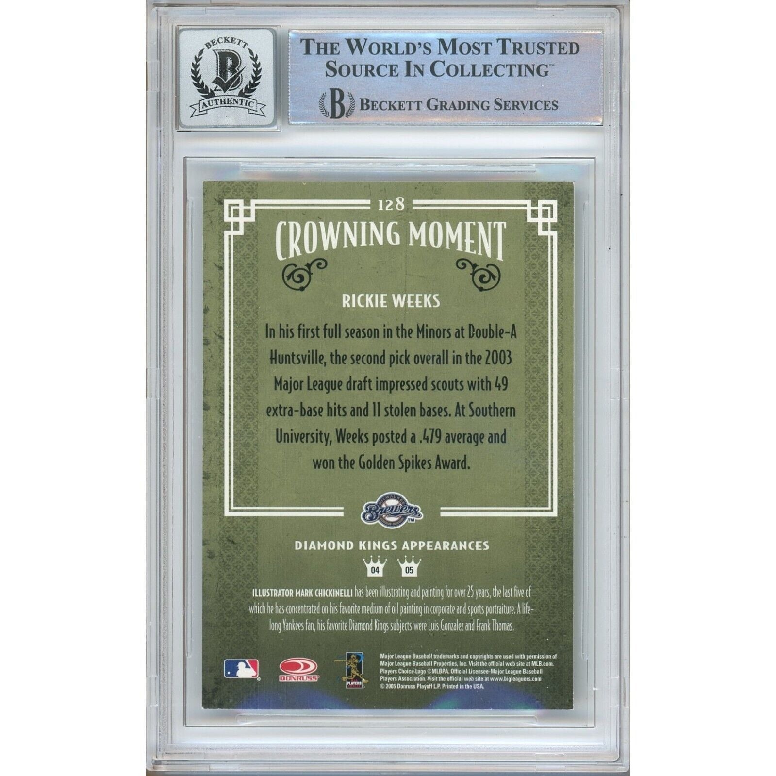 Rickie Weeks Milwaukee Brewers signed trading card – signature close-up – Beckett COA