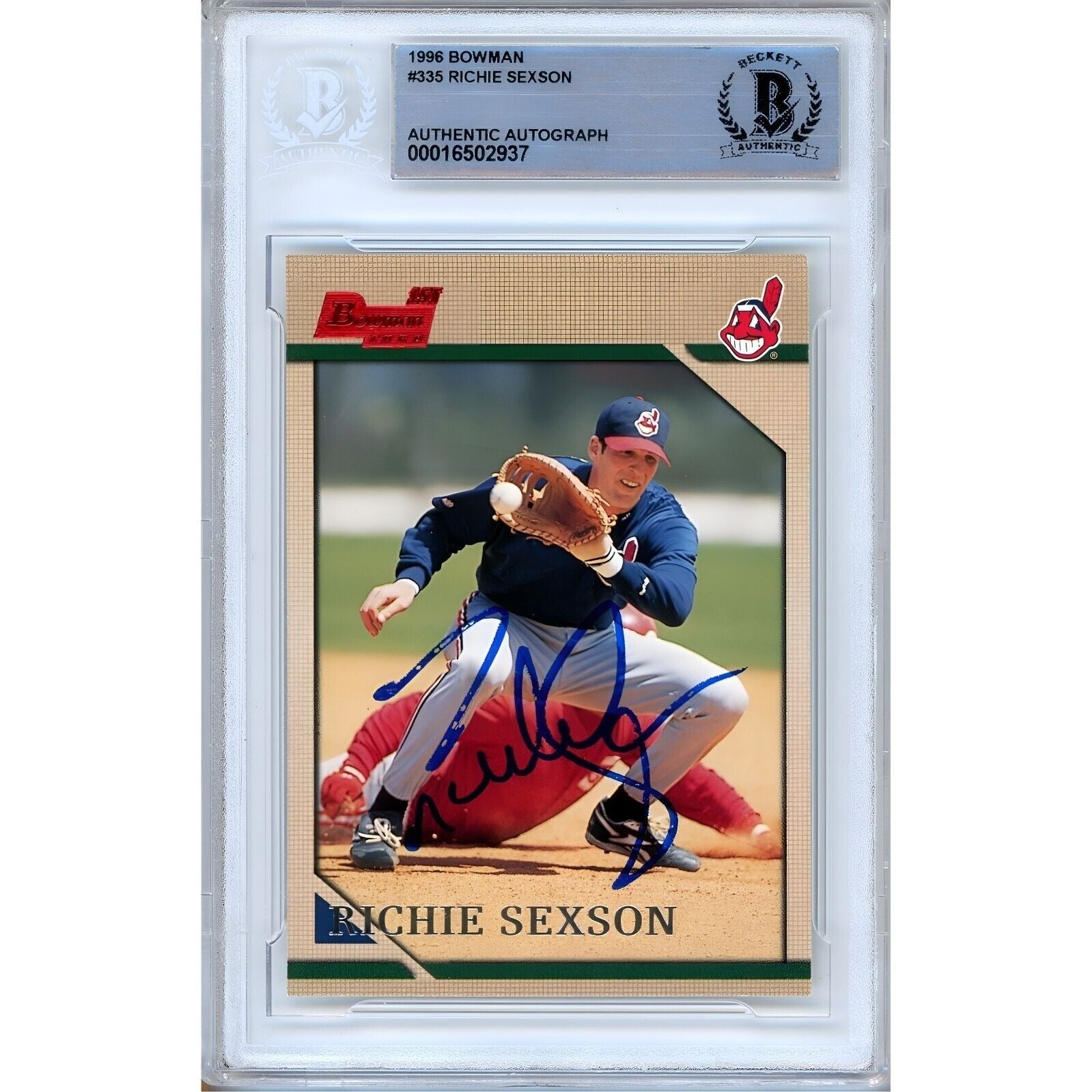 Baseballs- Autographed- Richie Sexson Cleveland Indians Signed 1996 Bowman Rookie Baseball Card Beckett Authentic Auto Slab Front