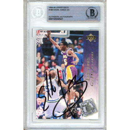 Basketballs- Autographed- Eddie Jones Los Angeles Lakers Signed 1994-95 Upper Deck Basketball Rookie Card Beckett Authentic Auto Slab Front