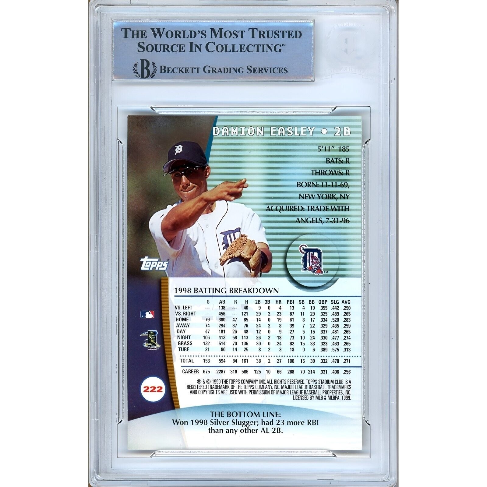 1999 Topps #222 Damion Easley Detroit Tigers Signed Trading Card – Beckett BAS