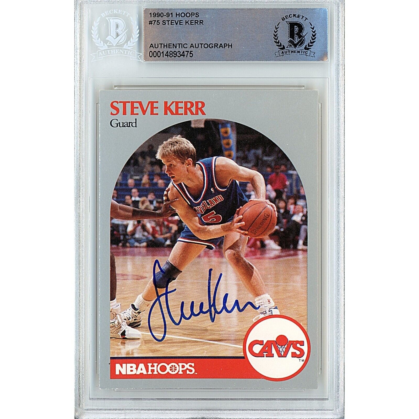 Basketballs- Autographed- Steve Kerr Cleveland Cavaliers Signed 1990-91 NBA Hoops Trading Card Beckett Authentic Auto Slab Front