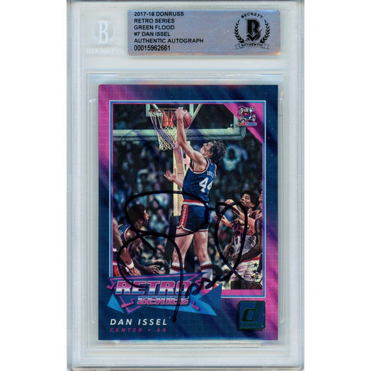 Basketballs- Autographed- Dan Issel Denver Nuggets Signed 2017-18 Donruss Retro Series Green Flood Basketball Card Beckett Authentic Auto Slab Front