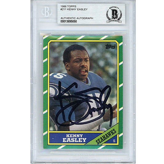 Footballs- Autographed- Kenny Easley Seattle Seahawks Signed 1986 Topps Football Card Beckett Authentic Auto Slab Front