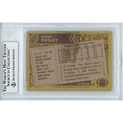 Footballs- Autographed- Kenny Easley Seattle Seahawks Signed 1986 Topps Football Card Beckett Authentic Auto Slab Back