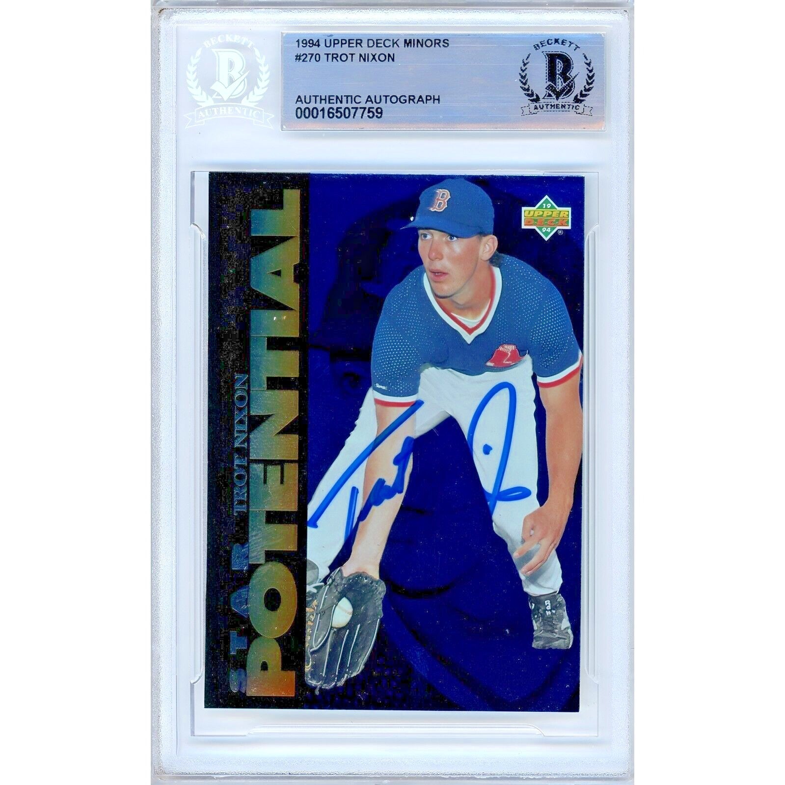 Trot Nixon Boston Red Sox autographed trading card – full view – Beckett COA