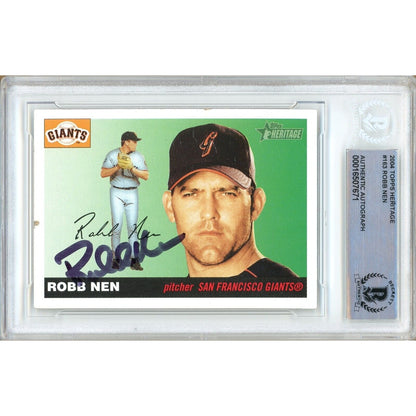 Baseballs- Autographed- Robb Nen San Francisco Giants Signed 2004 Topps Heritage Baseball Card Beckett Authentic Auto Slab Front