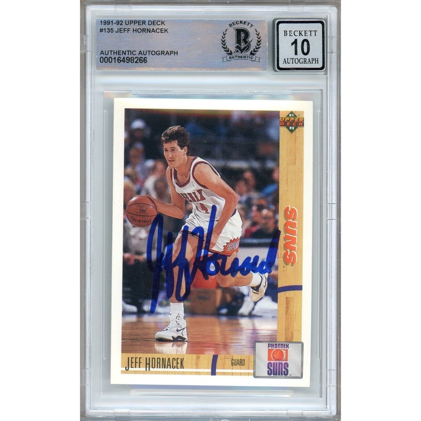 Basketballs- Autographed- Jeff Hornacek Phoenix Suns Signed 1991-92 Upper Deck Basketball Card Beckett Authentic BGS Auto-10 Graded Slab Front